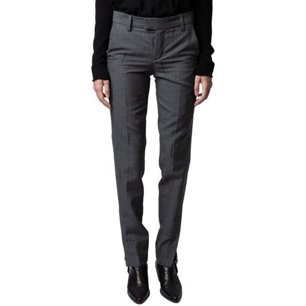 ZADIG & VOLTAIRE 40 Pin Stripe Spellout Gray WOOL Blend Career Trouser Pants